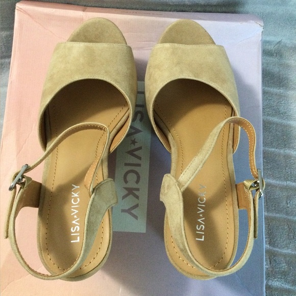 Lisa Vicky Jig Camel Kid Suede Platform Block Heeled Sandals Size 8.5 - Picture 5 of 12
